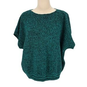 Turtle Bay Vintage Sweater Teal Marled Batwing Short Sleeve Knit Top L